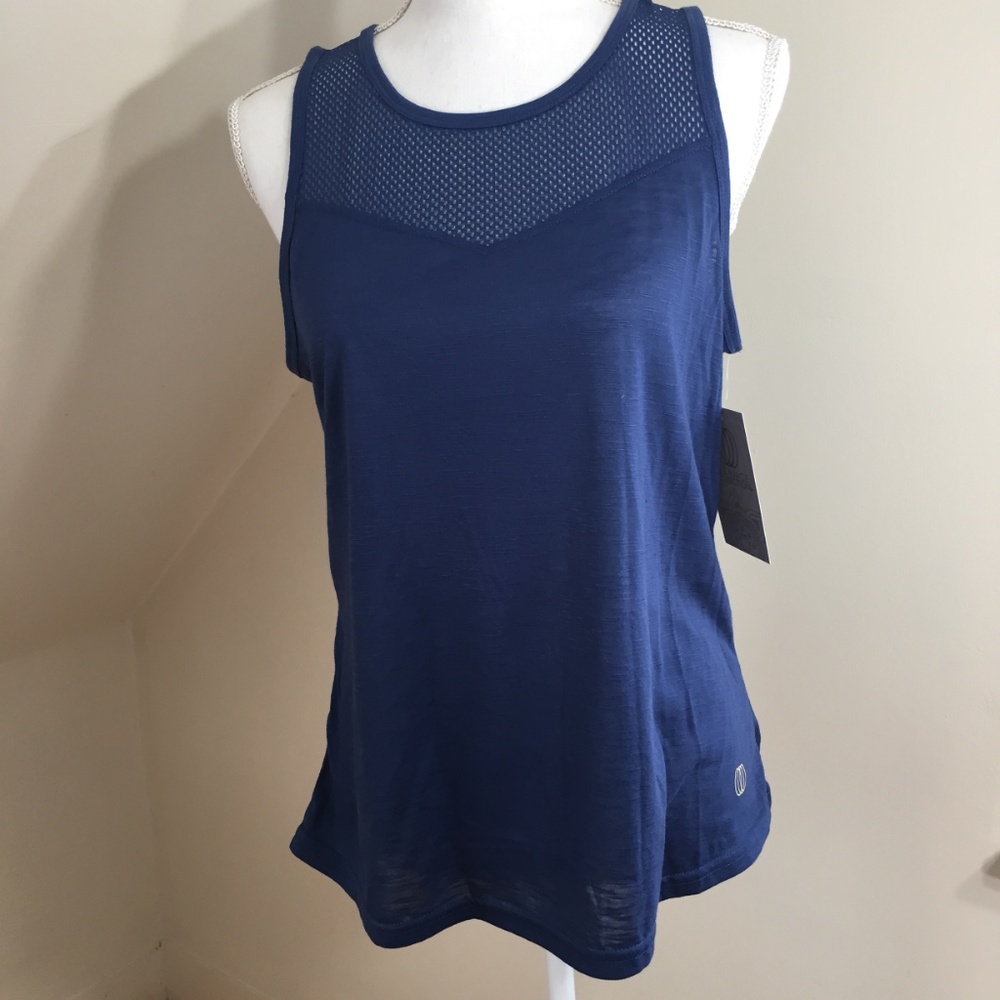 mesh detail blue tank top M